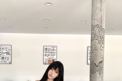 Plaid Ruched Sheer Tube Top / High Rise Bow Mini A-Line Skirt