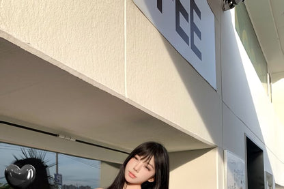 Plaid Ruched Sheer Tube Top / High Rise Bow Mini A-Line Skirt