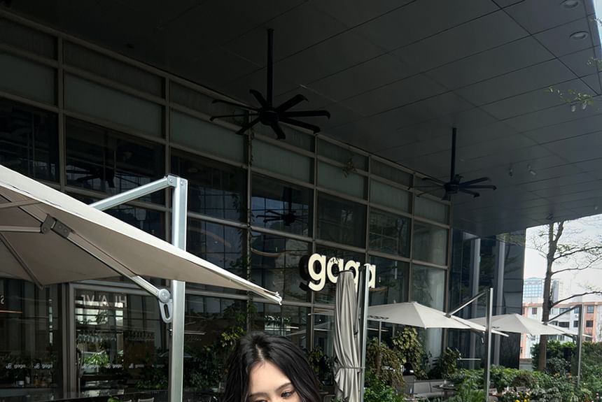 Puff-Sleeve Tie-Neck Plain Blouse / Cami Top / High Rise Mini A-Line Skirt / Set