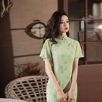 Short-Sleeve Floral Qipao
