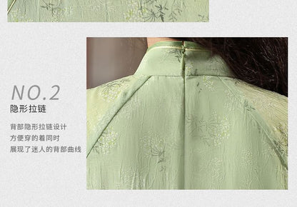 Short-Sleeve Floral Qipao
