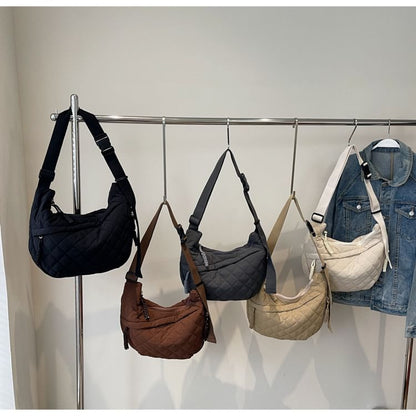 Zip Bag Crossbody Plain Nylon Quilted