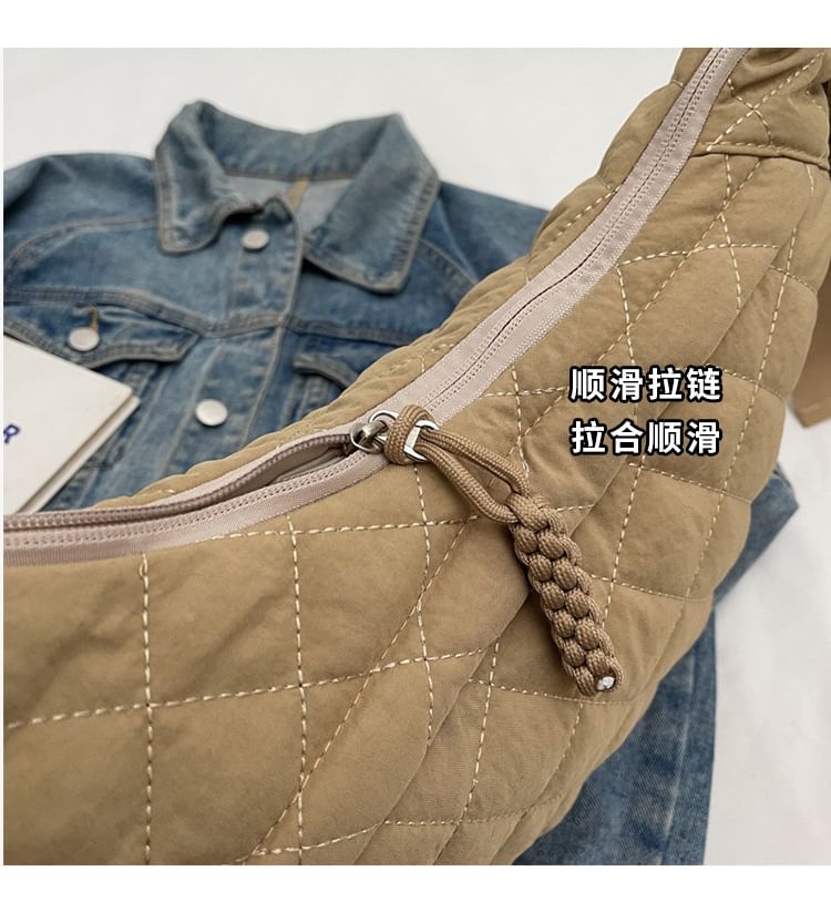 Zip Bag Crossbody Plain Nylon Quilted