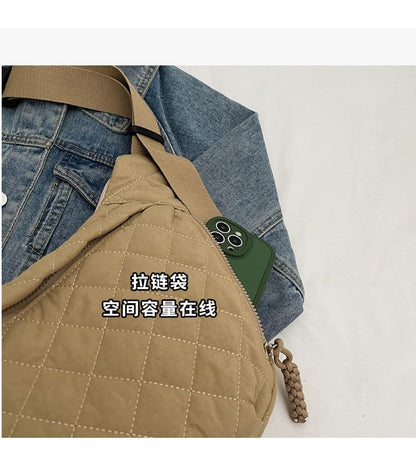Zip Bag Crossbody Plain Nylon Quilted