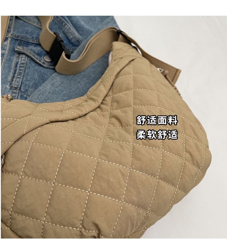 Zip Bag Crossbody Plain Nylon Quilted