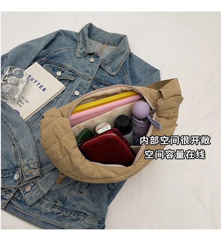 Zip Bag Crossbody Plain Nylon Quilted