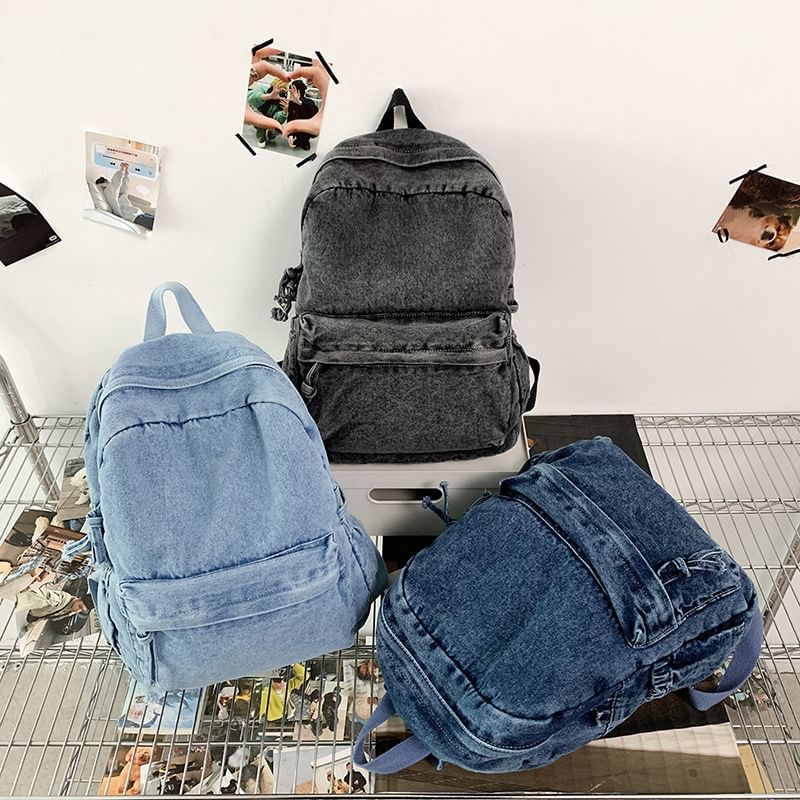 Denim Washed Backpack Zip