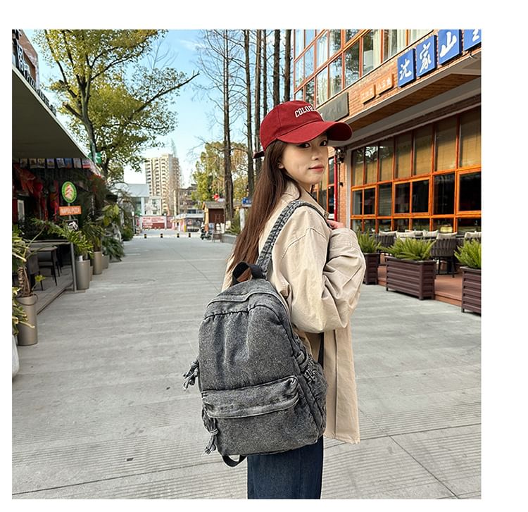 Denim Washed Backpack Zip