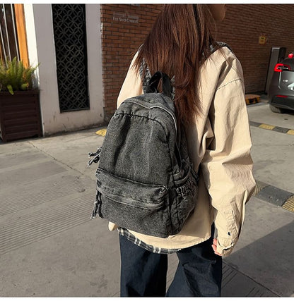 Denim Washed Backpack Zip