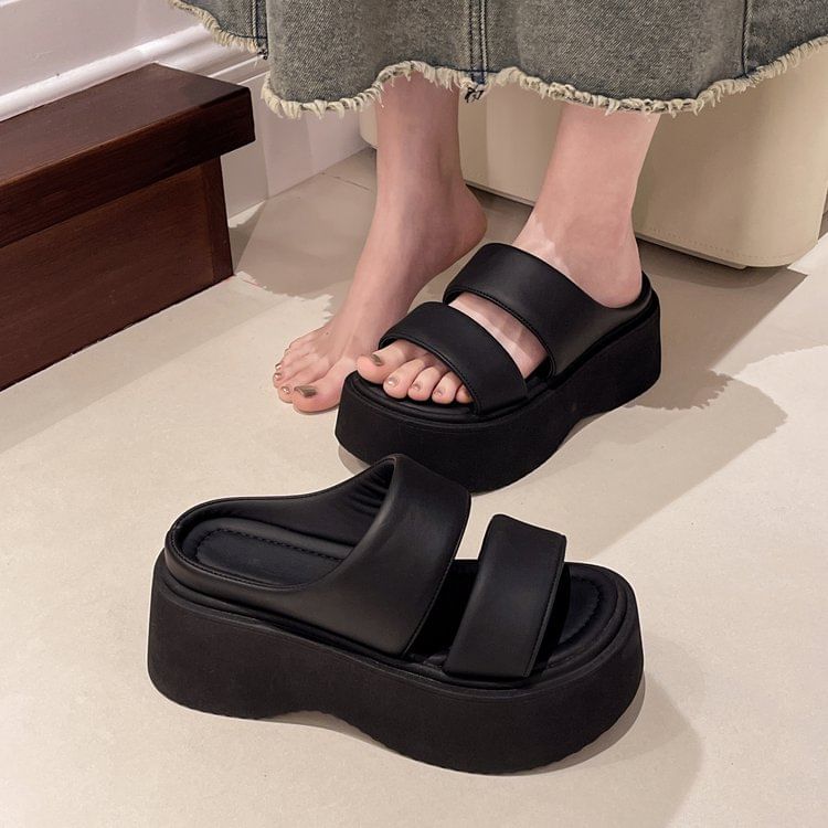 Platform Faux Slide Leather Sandals