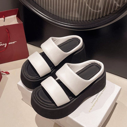 Platform Faux Slide Leather Sandals