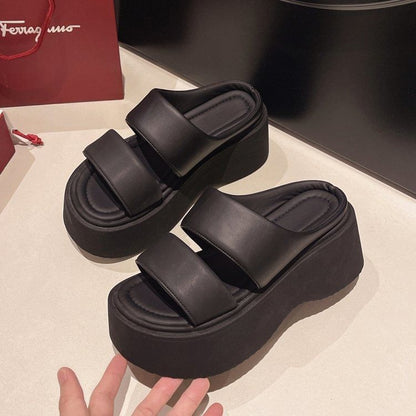 Platform Faux Slide Leather Sandals