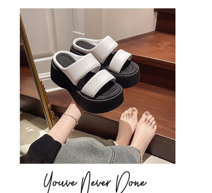 Platform Faux Slide Leather Sandals