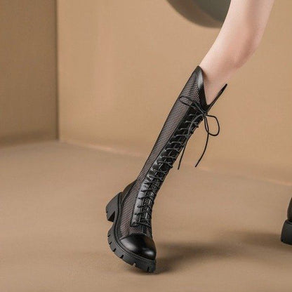 Platform Boots Panel Lace-Up Tall Mesh
