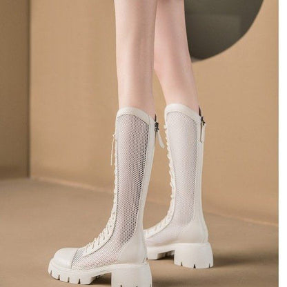 Platform Boots Panel Lace-Up Tall Mesh