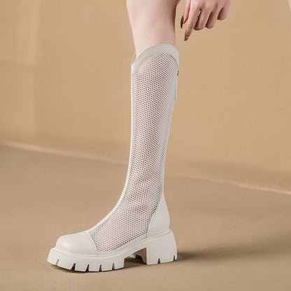 Mesh Panel Platform Boots Tall Zip-Up