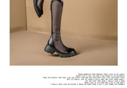 Mesh Panel Platform Boots Tall Zip-Up