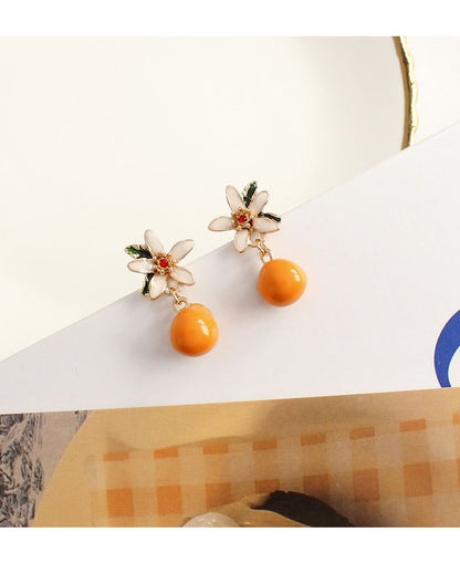 Flower Rhinestone Drop Earring / Clip-On Earring