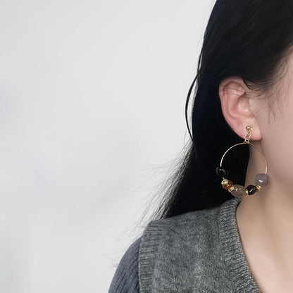 Irregular Beaded Hoop Drop Hook Earring / Clip-On Earring