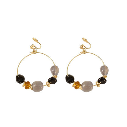 Irregular Beaded Hoop Drop Hook Earring / Clip-On Earring