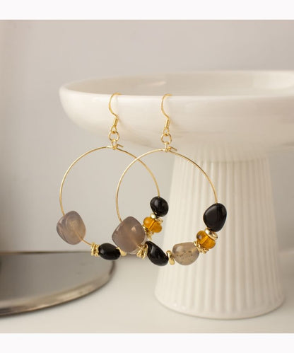 Irregular Beaded Hoop Drop Hook Earring / Clip-On Earring