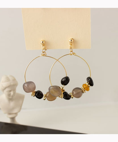 Irregular Beaded Hoop Drop Hook Earring / Clip-On Earring