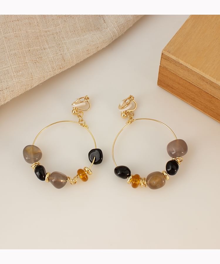 Irregular Beaded Hoop Drop Hook Earring / Clip-On Earring