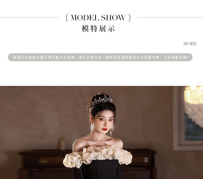 Gown Shoulder Two Ruffle Tone Long-Sleeve Evening Trim Off Mermaid