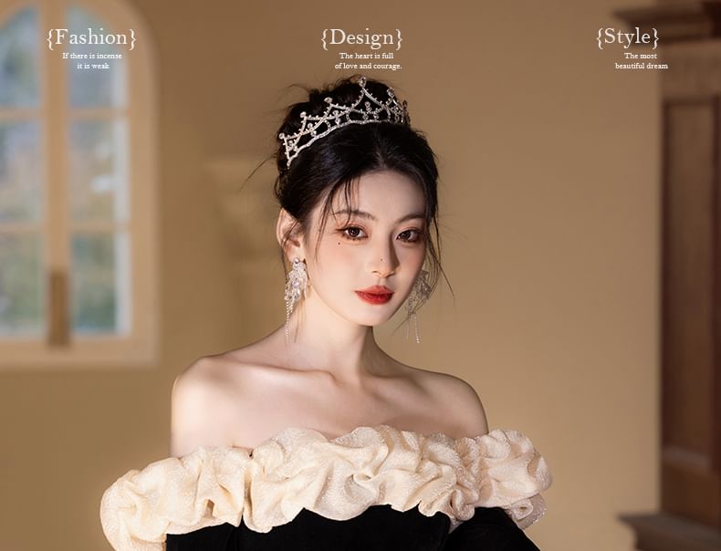 Shoulder A-Line Ruffle Tone Evening Gown Trim Long-Sleeve Two Off