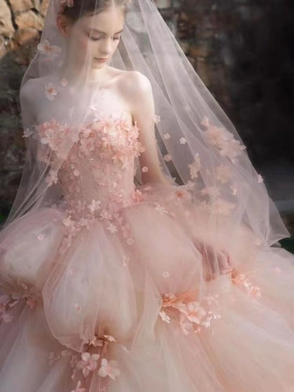 Strapless Lace Embroidered Wedding Ball Gown