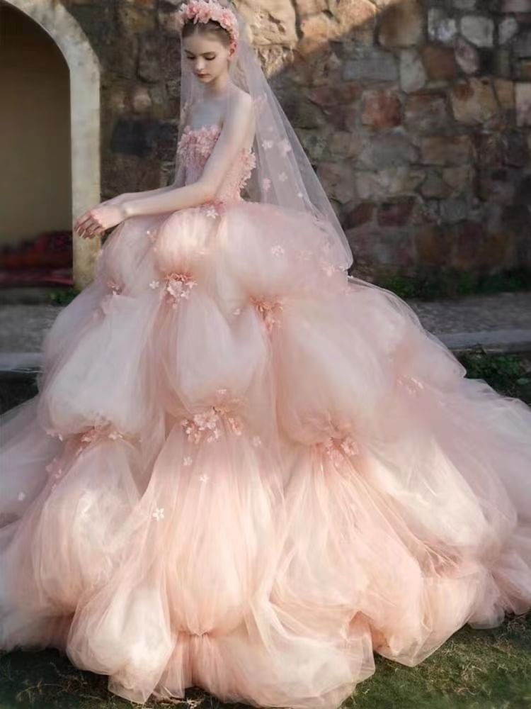 Gown Strapless Wedding Embroidered Lace Ball