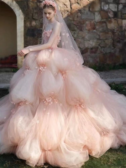 Strapless Lace Embroidered Wedding Ball Gown