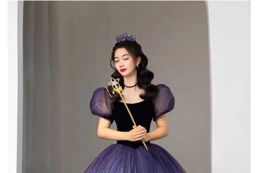 Ball Neck Short Gown Evening Scoop Sleeve Two Glitter Tone