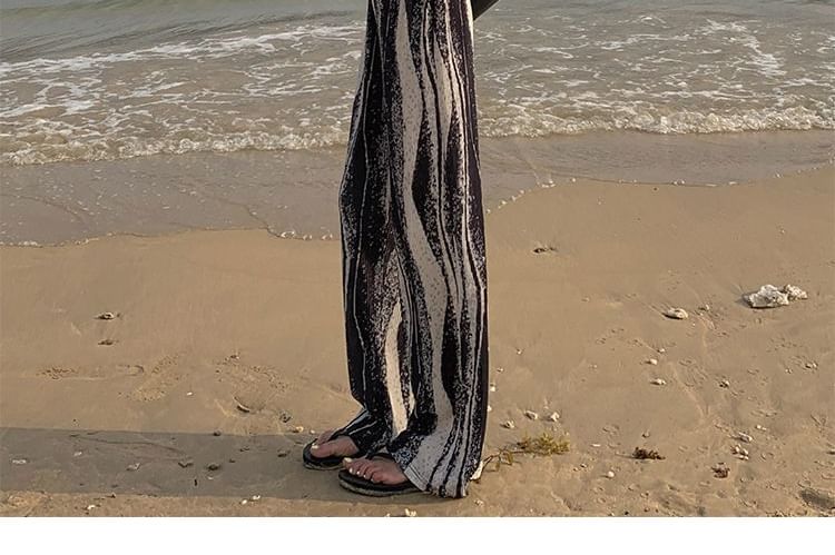 High Rise Patterned Print Pleated Wide Leg Pants