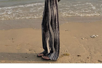 High Rise Patterned Print Pleated Wide Leg Pants