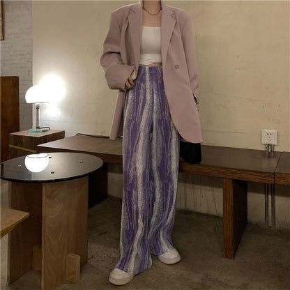 High Rise Patterned Print Pleated Wide Leg Pants