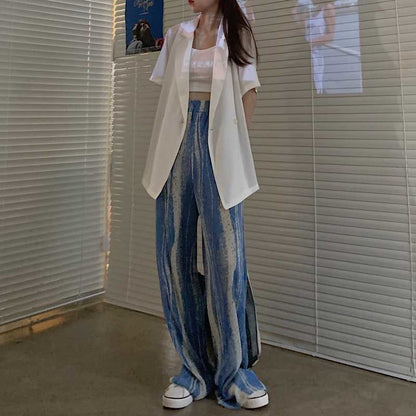 High Rise Patterned Print Pleated Wide Leg Pants