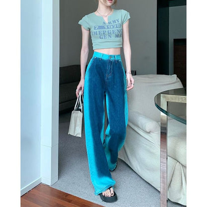 High Rise Washed Fray Wide Leg Jeans