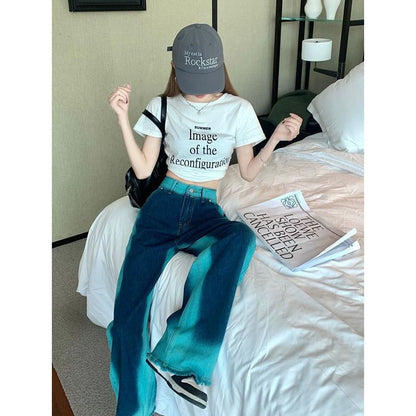 High Rise Washed Fray Wide Leg Jeans