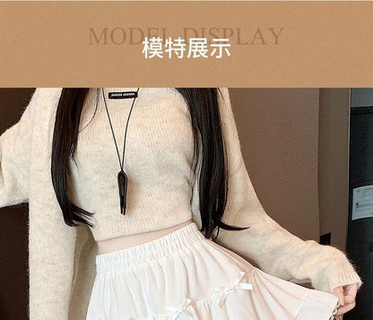 Elastic Waist Plain Bow Ruffle Mini A-Line Skirt