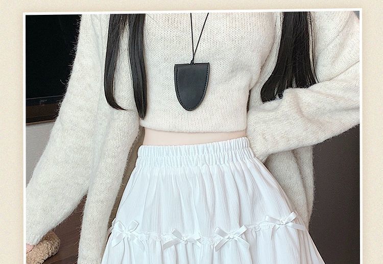 Elastic Waist Plain Bow Ruffle Mini A-Line Skirt