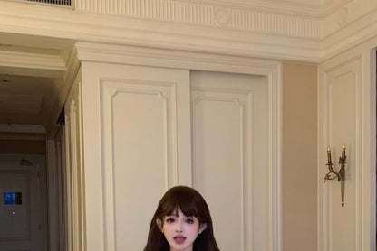 Puff-Sleeve Floral Shirt / Mid Rise Plain Mini Pencil Skirt