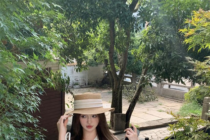 Puff-Sleeve Plain Lace-Up Shirt / High Waist Ruffle Shorts