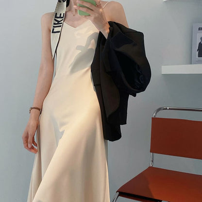 V-Neck Printed Maxi A-Line Dress with Spaghetti Straps