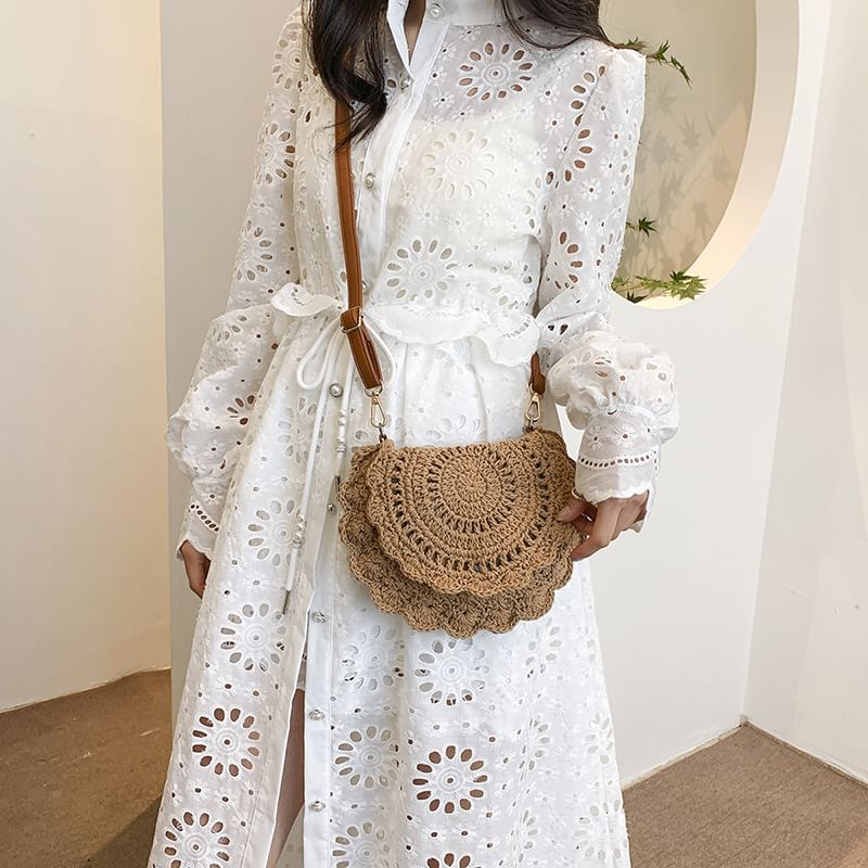 Crochet Lace Flap Crossbody Bag