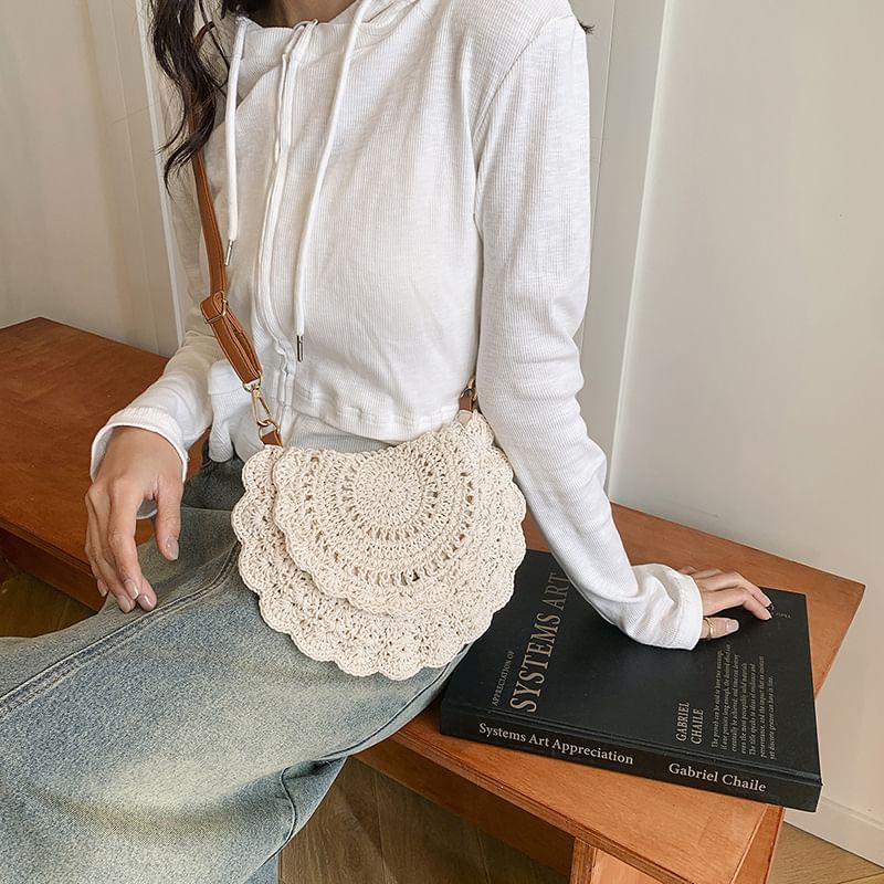 Crochet Lace Flap Crossbody Bag
