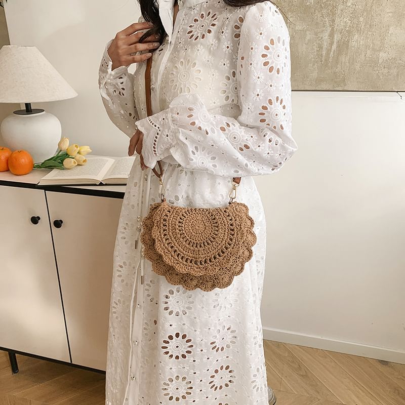 Crochet Lace Flap Crossbody Bag