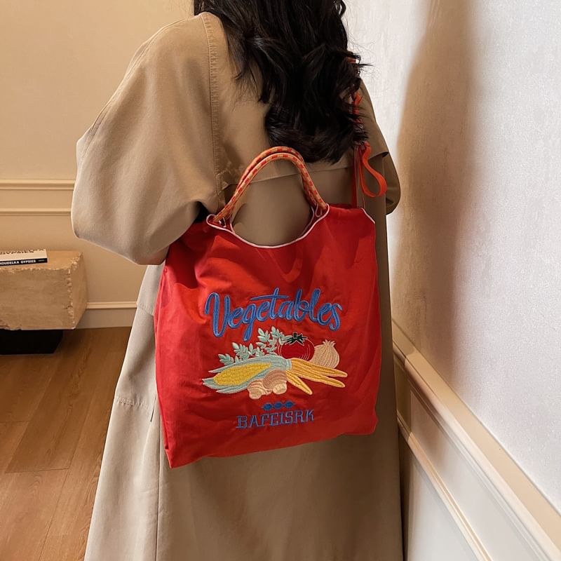 Vegetable Embroidered Tote Bag