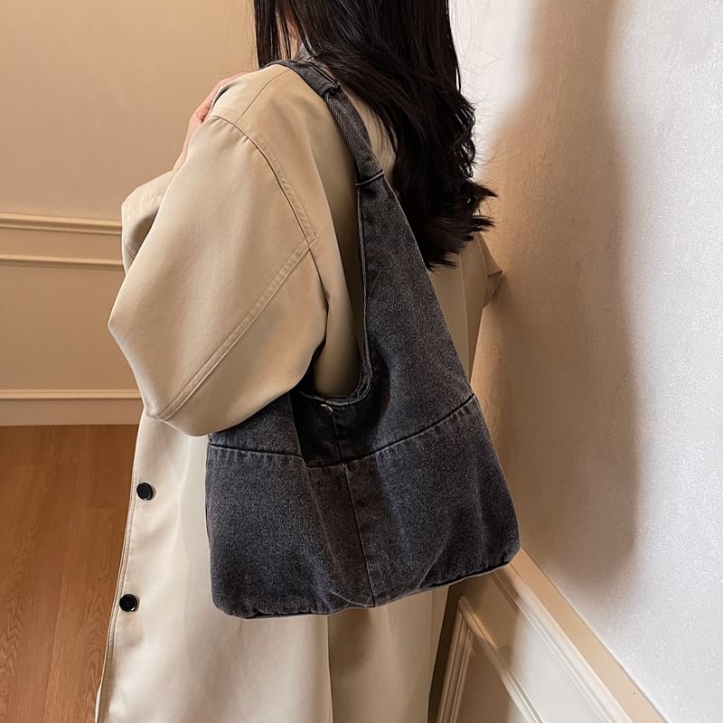 Washed Denim Shoulder Bag