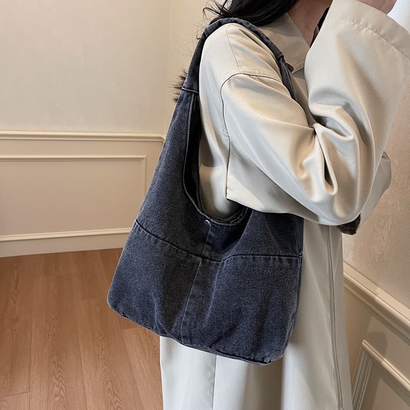 Washed Denim Shoulder Bag